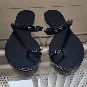 Carmen Sol Blue Studded Jelly Sandals Toe Ring Slides Women’s